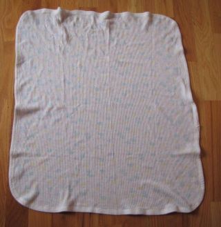 Vintage Baby Receiving Blanket Cotton Thermal Waffle Weave Pastel Heart Balloon