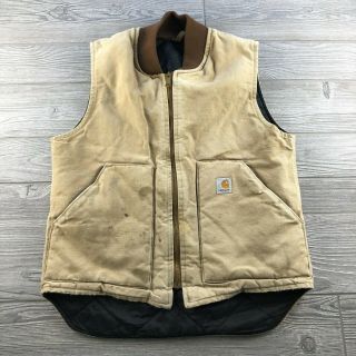 Vintage Carhartt Mens Canvas Work Vest Quilt Lined Distressed Size Unknown Brown