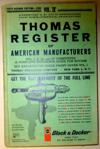 Vintage 1962 Thomas Register Vol4 American Manufacturers 2000,  Ad Pgs Some Photo
