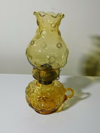 Vintage Amber Moon And Stars Glass Oil Lamp