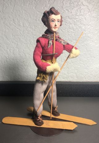 Fabulous Vintage " Sun Valley " Skiing Doll - Paper Mache And Cloth