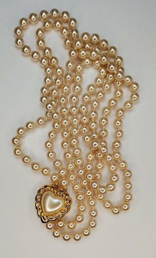 Vintage Joan Rivers Necklace Faux Pearl Heart Signed Designer