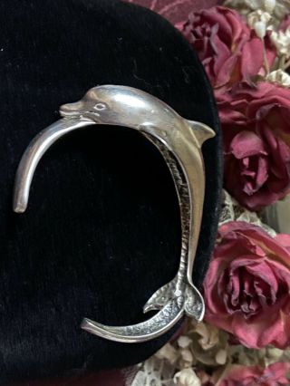 6” Vintage Taxco Sterling Silver 925 Dolphin Cuff Bracelet 25.  3g Ocean Life