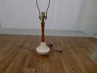 Vintage Mid Century Danish Modern Wood Pottery Table Lamp Small