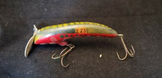 223 Fish Lure By R.  A Heiland Folk Art 1950s Hand Carved & Painted