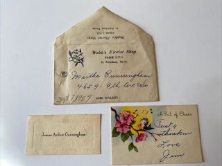 Vintage 1957 Webs Florist Shop St.  Petersburg Florida Fl Envelope Cards