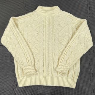 Vintage 70s 80s Puritan Mock Neck Fisherman Sweater Mens Large Ivory Cable Knit