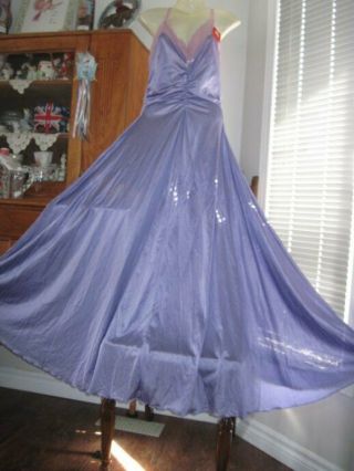 Vintage Nylon Sissy Long Nightgown Full Sweep Purple Old Stock Nos M L Nwt