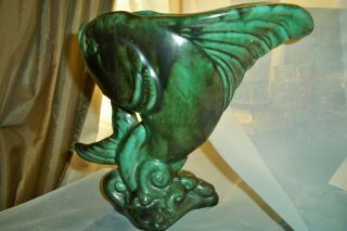 Vintage Large Green Fish Vase; 8 1/4 " Highapprox.  4 " Wide At The Top;