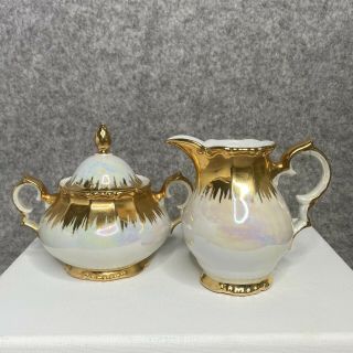 Vintage Bavaria Creamer And Sugar Set White Gold Pearly Made In Germany