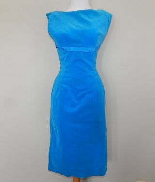 Vintage 50s 60s Aqua Blue Velvet Curvy Pinup Cocktail Dress Lorrie Deb S