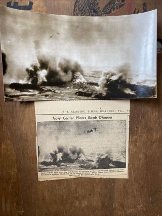 Vintage World War 2 Wwii Press Wire Photo Us Navy Bomb Okinawa Japan 1945