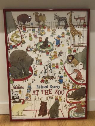 Framed Richard Scarry At The Zoo Poster 1988 Vintage Retro Lithograph Print Htf