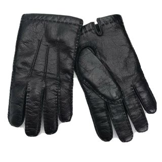 Aris Mens Gloves Black Leather 100 Cashmere Lined Vintage Size L