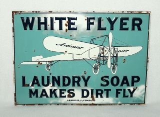 Rare Vintage Armour & Co.  " White Flyer Laundry Soap " Metal Sign Req No.  63343 C