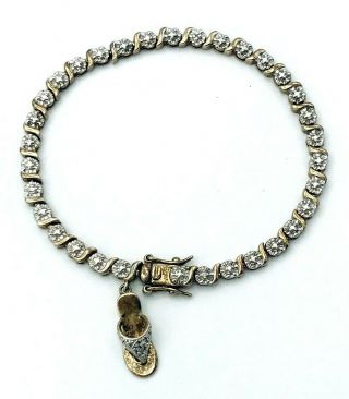 Vintage Ross Simmons 925 Gold Over Sterling Silver Diamond Shoe Charm Bracelet