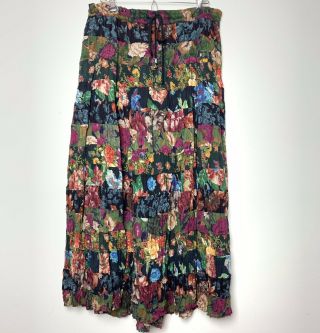 Vtg Papillon Multifloral Maxi Skirt Boho Hippie Peasant Drawstring Cottagecore A