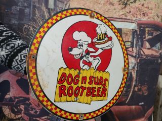 Old Vintage Dog N Suds Root Beer Rootbeer Porcelain Metal Gas Oil Sign Soda Pop