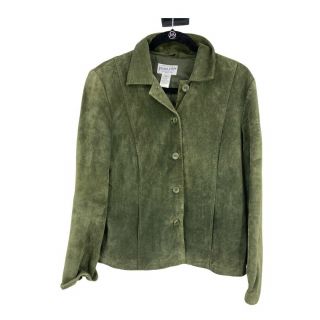 Pendleton Womens Vintage Olive Green Suede Leather Jacket Size Med Petite