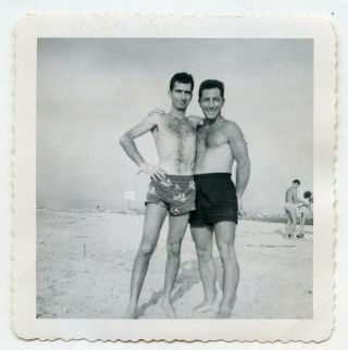19 Vintage Photo Hairy Affectionate Swimsuit Buddy Boys Men Beach Snapshot Gay