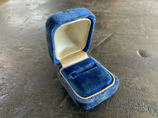 Antique Vintage Blue Velvet Ring Jewelry Presentation Box