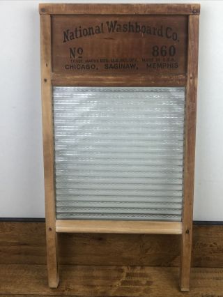 Vintage National Washboard Co No.  860 " The Glass King " Ribbed Glass Washboard