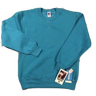 Vintage 90s Deadstock Russell Athletic Blank Sweatshirt Teal Med Nwt Made In Usa
