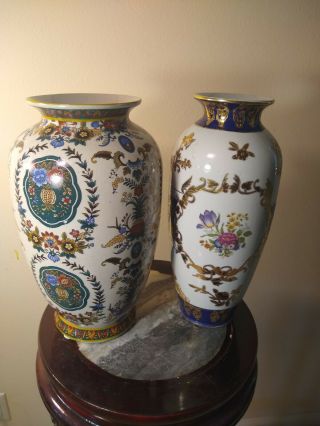 Vintage 2 European Style Porcelain Hand Painted Vases