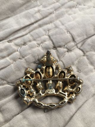 Large Vintage Weiss & Co N.  Y.  Multi Colored Crown Brooch Rhinestone Signed 3
