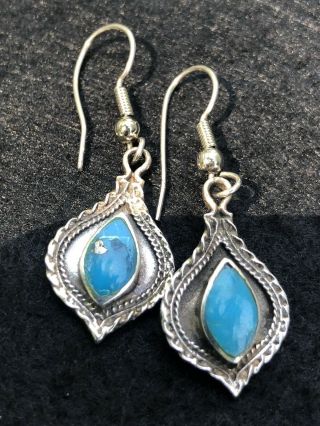 Signed 925 Vintage Blue Turquoise Sterling Silver Dangle Earrings