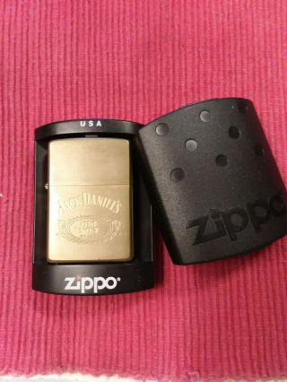 Vintage Brass Jack Daniels Zippo Lighter With Case/not 1999 Good Shape