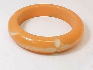Vintage Bakelite Bracelet Carved Flowers Orange Sherbert Bangle Peach