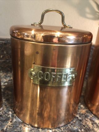 Vintage Old Dutch Copper Kitchen Canister Set Of Three 3