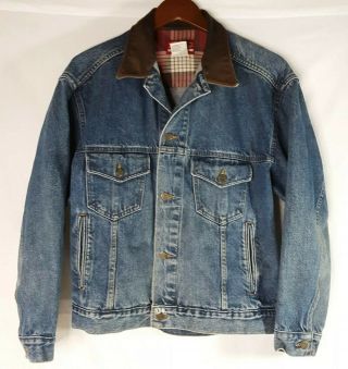 Vintage Marlboro Country Store Denim Jacket.  Leather Collar Sz - M Made In Usa.