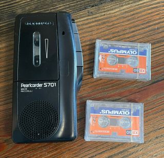 Vintage Olympus Pearlcorder S701 Handheld Micro Cassette Voice Recorder 2 Tapes