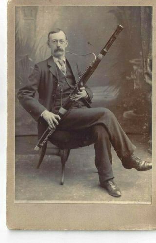 Vintage Cabinet Card Musician Playing The Bassoon Great Musical Image