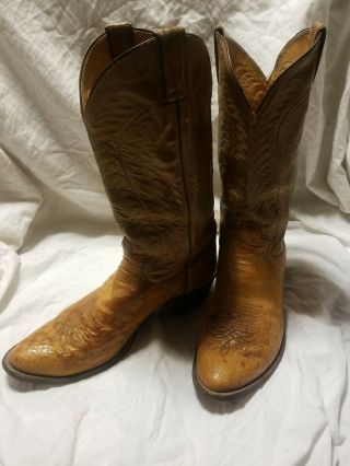 Vintage Justin Ostrich Tan Brown Leather Cowboy Boots Mens Size 10.  5 D Western