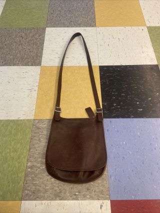 Vintage Coach Purse Saddle Flap Slim Handbag Brown Leather Crossbody 9135