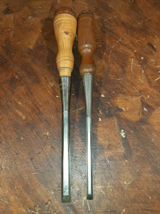 Old Woodworking Tools Vintage Stanley 3/8 " And 1/4 " Bevel Edge Chisel