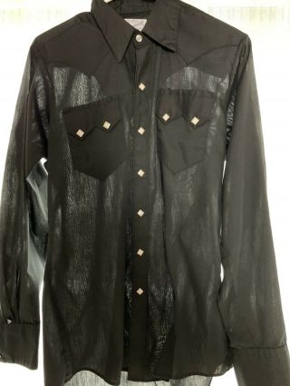 Vintage Rockmount Ranch Wear Western Shirt Size Medium Black Pearl Like Snaps Ec