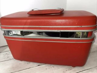 Vtg Samsonite Silhouette Red Train Case Hard Cosmetic Luggage Suitcase No Key