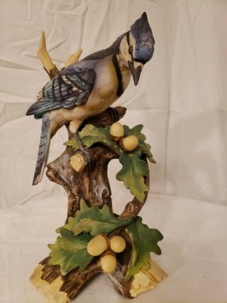 Vintage Blue Jay Figurine By Andrea Sadek 8753 Bird On Oak Branch Acorns