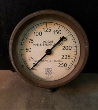 Vintage Brass & Steel Industrial Water Pressure Gauge Moore Pipe & Sprinkler Co.