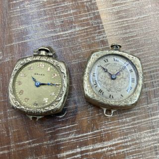 2 Vintage Gruen Square 1920s Gold Filled Watches Factory P