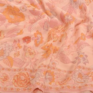 Sanskriti Vintage Peach Sarees Pure Georgette Silk Printed Sari 5Yd Craft Fabric 2