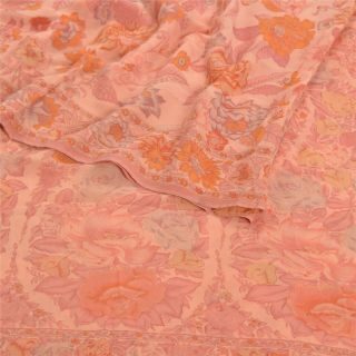 Sanskriti Vintage Peach Sarees Pure Georgette Silk Printed Sari 5Yd Craft Fabric 3