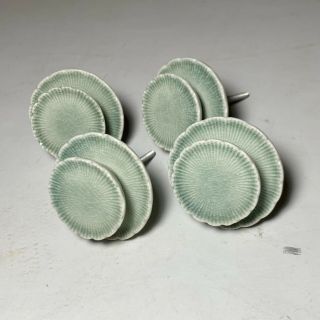 Set Of 4 Vintage Flower Drawer Pulls Knobs Glass Ceramic,  Cabinet Jadeite Teal