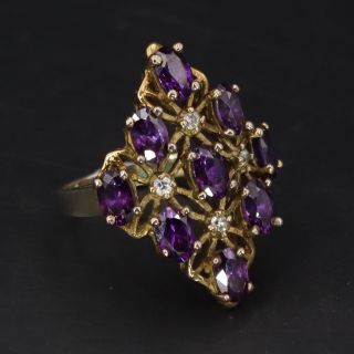 Vtg Sterling Silver Purple Cz Cubic Zirconia Cutout Cocktail Ring Size 7.  5 - 7g