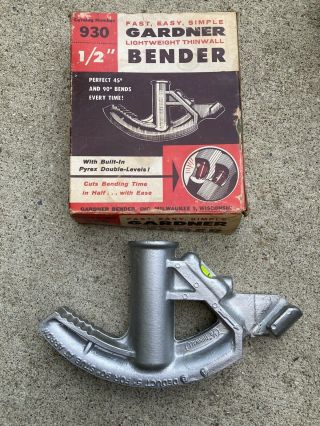 Vintage Gardner 930 1/2” Emt Conduit Pipe Bender W/ Double Levels
