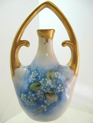 Vintage Artist Signed Double Handle - Hand Painted - Floral Vase - Bavaria